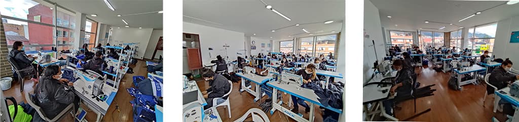 Vista panorámica de la fábrica de impermeables Sequoia Speed - trabajadores confeccionando impermeables 1