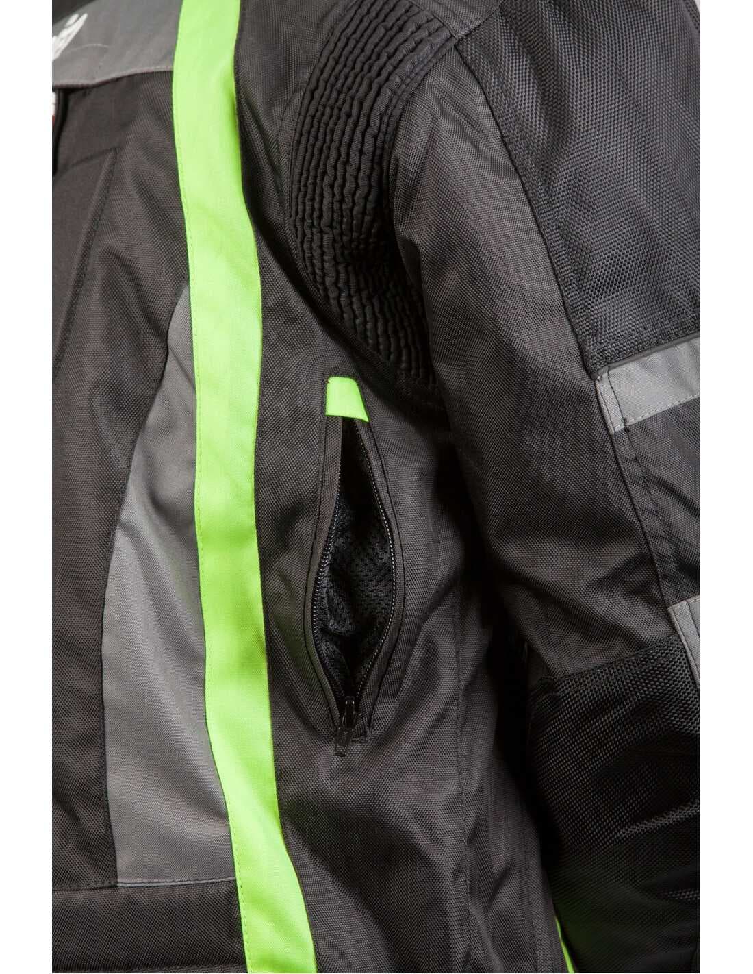 Chaqueta Carrera Green - Antifricción con Protecciones Certificadas e Impermeable 100 vista lateral equipamiento moto