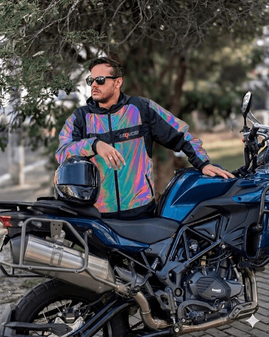 Chaqueta Reflectiva Doble Faz Tornasol impermeable de Moto para Mujer y Caballeros