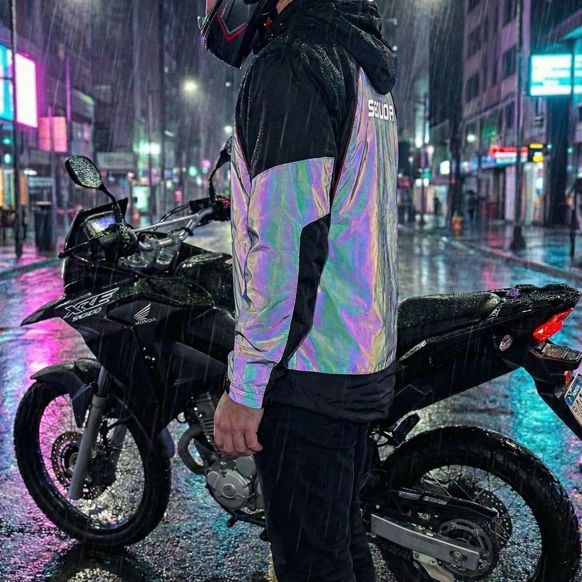 Chaqueta Reflectiva Tornasol de Moto tipo Cortaviento con Protecciones Motociclista para Mujer y Caballeros