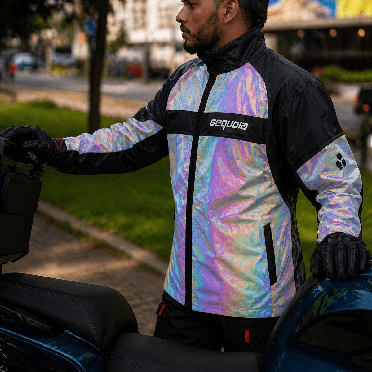 Chaqueta Reflectiva Tornasol de Moto tipo Cortaviento con Protecciones Motociclista para Mujer y Caballeros