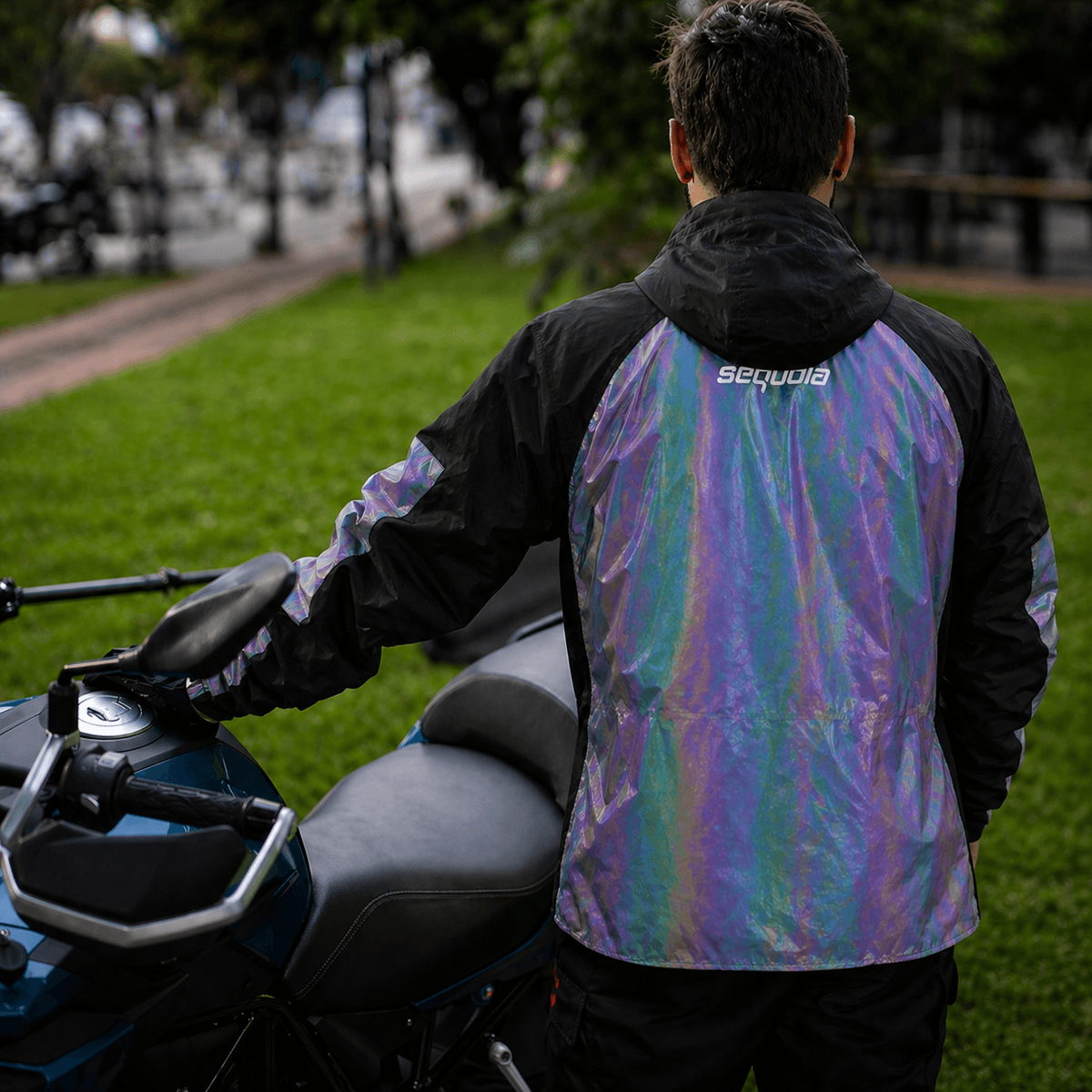 Chaqueta Reflectiva Tornasol de Moto tipo Cortaviento con Protecciones Motociclista para Mujer y Caballeros