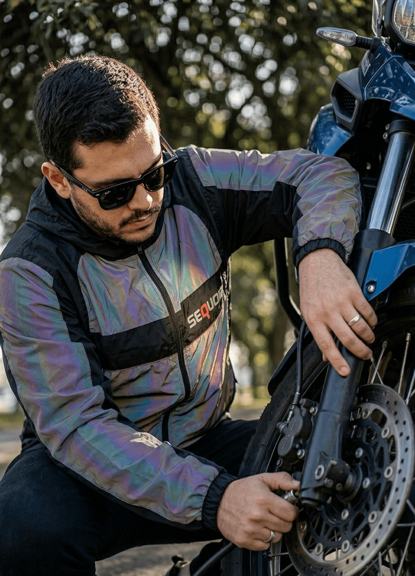 Chaqueta Reflectiva Doble Faz Tornasol impermeable de Moto para Mujer y Caballeros