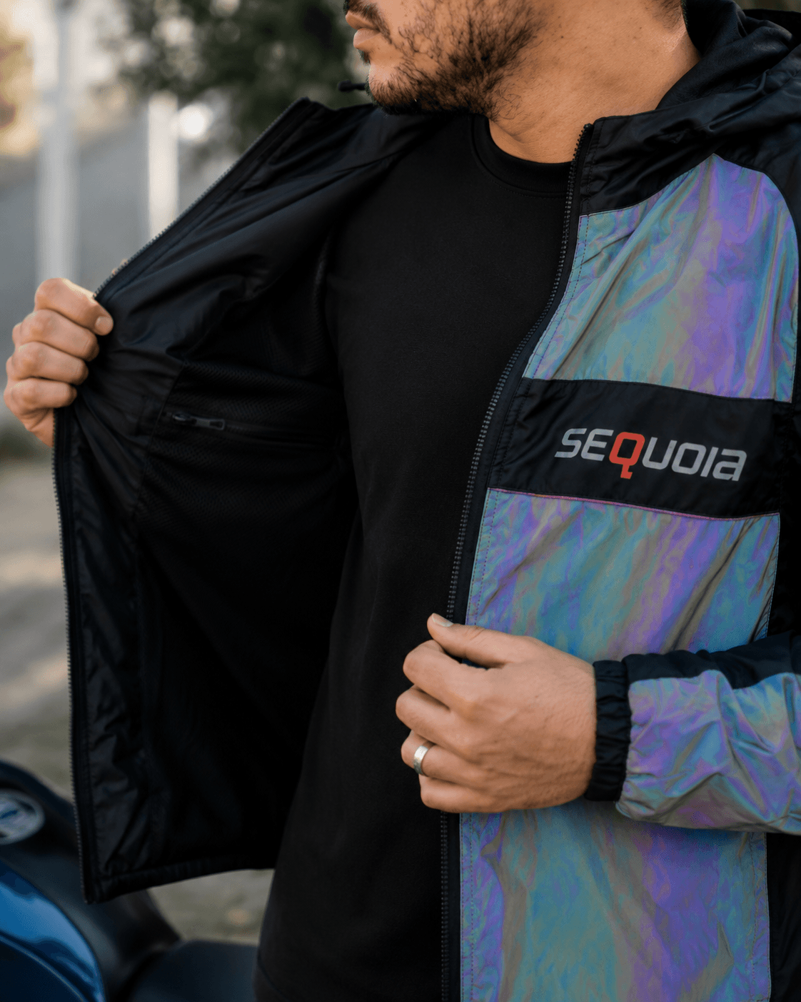 Chaqueta Reflectiva Doble Faz Tornasol impermeable de Moto para Mujer y Caballeros