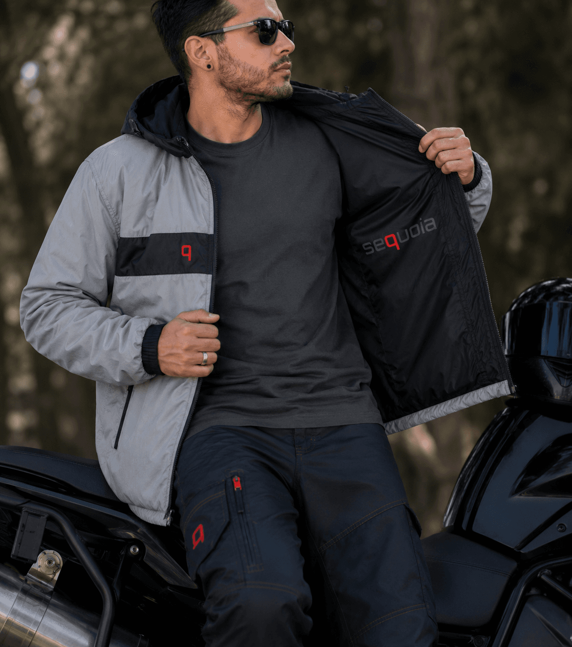 Chaqueta Reflectiva Doble Faz Gris Plata impermeable de Moto para Mujer y Caballeros